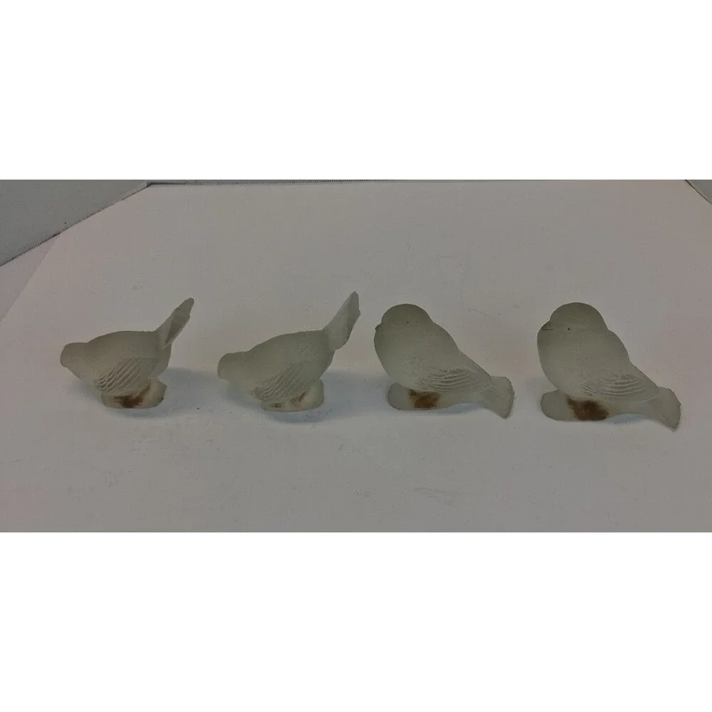 VTG Frosted Glass Bird Figurines Set of 4 Dove Sparrow Pigeon Art Glass 1960-80s